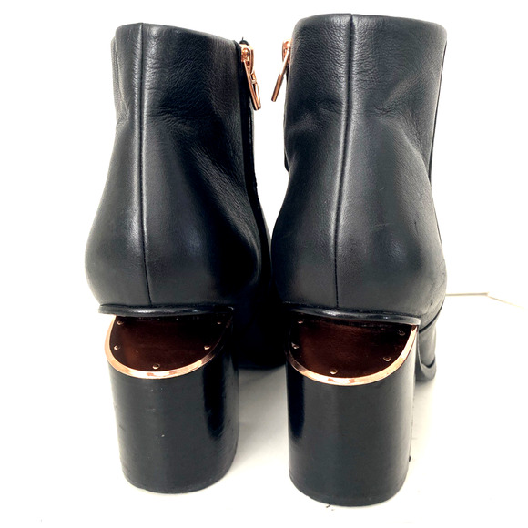 Alexander Wang Gabi Leather Ankle Boot Black Cutout Block Heel Rose Gold 41 11 - Picture 10 of 16